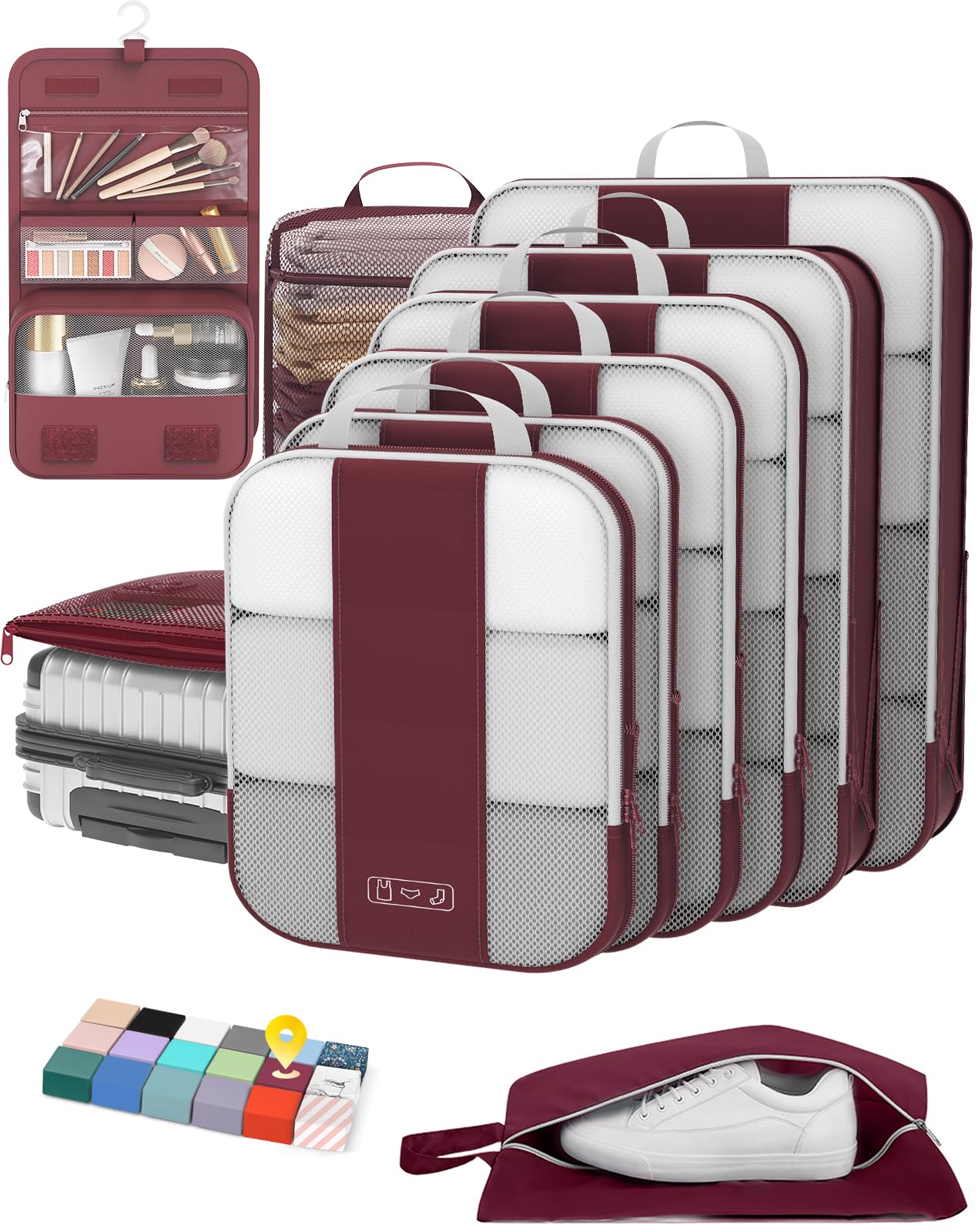 10 Set Compression Packing Cubes for Travel Essentials,Compressible Expandable Packing Cubes for Suitcase,OlarHike Luggage Organizer Bags for Travel,Handy Helper for Organizing Clothes(Black)